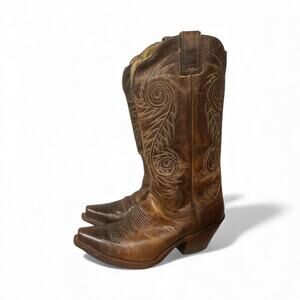 Justin L4332 Brown Damiana Cow Snipped Toe Western Boots Women Sz 7B Embroidered